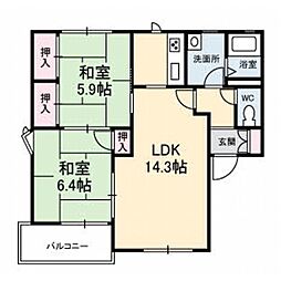 ラセーヌドゥフォルツ 2LDKの間取図画像