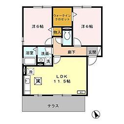 クレストコートB 2LDKの間取図画像