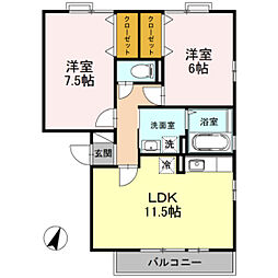リビングタウン双葉B 2LDKの間取図画像
