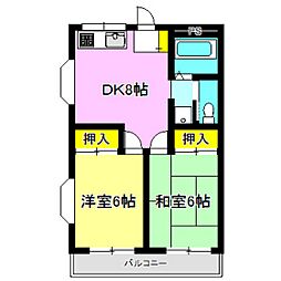 メイプルコテージ 2DKの間取図画像