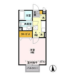 セサミコート 1Kの間取図画像