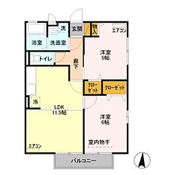 西中居ハイツC 2LDKの間取図画像