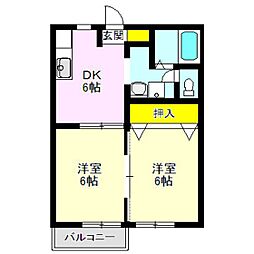 ウェルスフィールドB 2DKの間取図画像