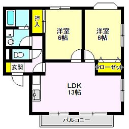 リジェールB 2LDKの間取図画像