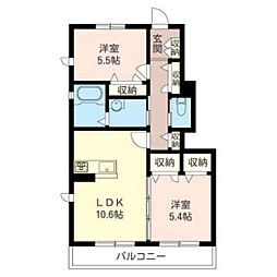 ラフィーネ高崎2 2LDKの間取図画像