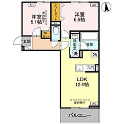高崎市矢中町アパート 2LDKの間取図画像