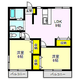 エスパシオC 2LDKの間取図画像