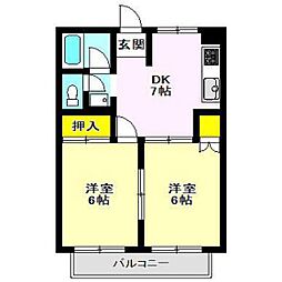 メロディーハイツ 2DKの間取図画像