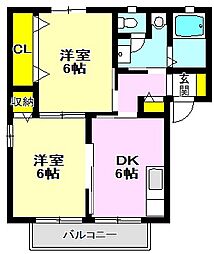 ゴールドコーストC 2DKの間取図画像