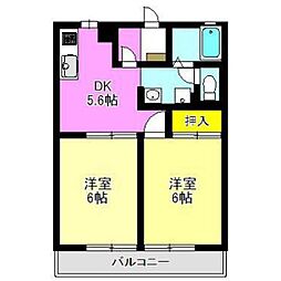 ガーデン中居A 2DKの間取図画像