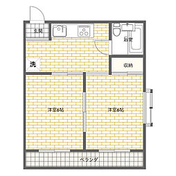 コーポ四季村上 2Kの間取図画像