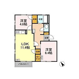 エミネンス高野台 2階2LDKの間取り