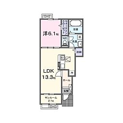 アルバ ガーデン 1LDKの間取図画像