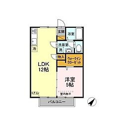 セジュール吉備 1LDKの間取図画像