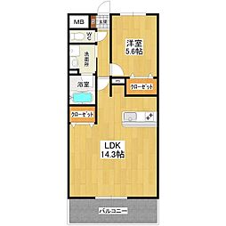 ハッピーヒルズ 1LDKの間取図画像