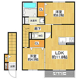 アビタシオンプリュネ 2LDKの間取図画像