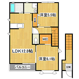 メゾンボヌールKA棟 2LDKの間取図画像