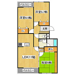 朝日レジデンス荒川沖 3LDKの間取図画像
