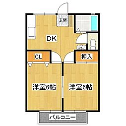 山口ハイツB 2DKの間取図画像