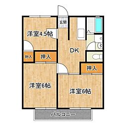 山口ハイツB 3DKの間取図画像
