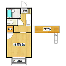 桂コーポ西根 1Kの間取図画像