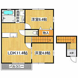 プルミエール野澤D 2LDKの間取図画像