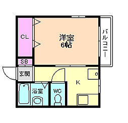 塚本ハイツ1 1Kの間取図画像