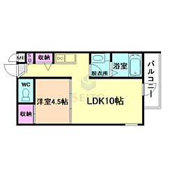 リエゾンコート大今里 1DKの間取図画像