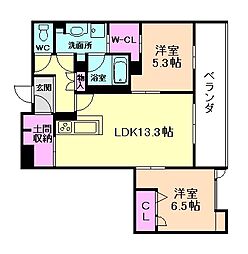 阪急箕面線 牧落駅 徒歩1分の賃貸マンション 2階2LDKの間取り