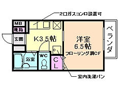 ウエストコーポ石橋 1Kの間取図画像