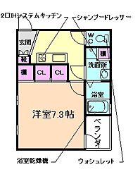 ゼニス天神 1Kの間取図画像