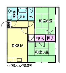 フローラ城南 2DKの間取図画像
