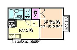 アール瀬川A 1Kの間取図画像