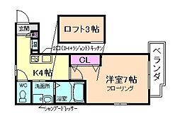ベネゼ石橋 1Kの間取図画像
