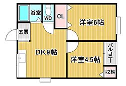 刀根ヒルズハイツ 2DKの間取図画像
