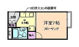 アール瀬川A 1Kの間取図画像