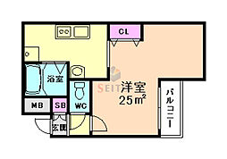 リズ新北野 1Kの間取図画像