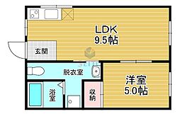 大野マンション 1LDKの間取図画像