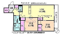 ヘーベルメゾン豊中DC 2LDKの間取図画像