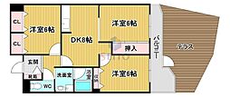 ボナール上野東 3DKの間取図画像