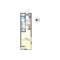 メロディー 1Kの間取図画像