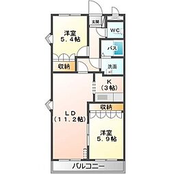 シュノンソー 2LDKの間取図画像