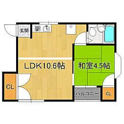 ヴィラ稲荷前B 1LDKの間取図画像