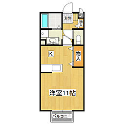 セジュール・パインB ワンルームの間取図画像