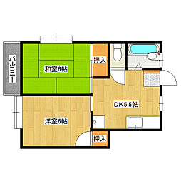 カワイハイツ 2DKの間取図画像