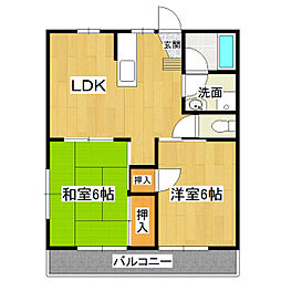 金子ハイツ 2LDKの間取図画像