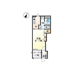 クレシア千草 1Kの間取図画像