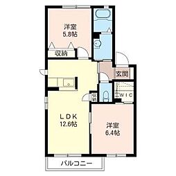 ローザひたち野A 2LDKの間取図画像