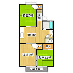 コーポジュリ2 3DKの間取図画像