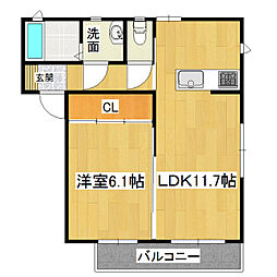 あかりガーデンイースト 1LDKの間取図画像